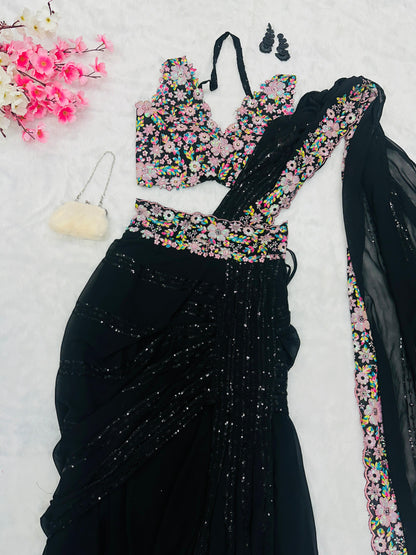 Luxury Black Sequence Ready to wear indo western Saree