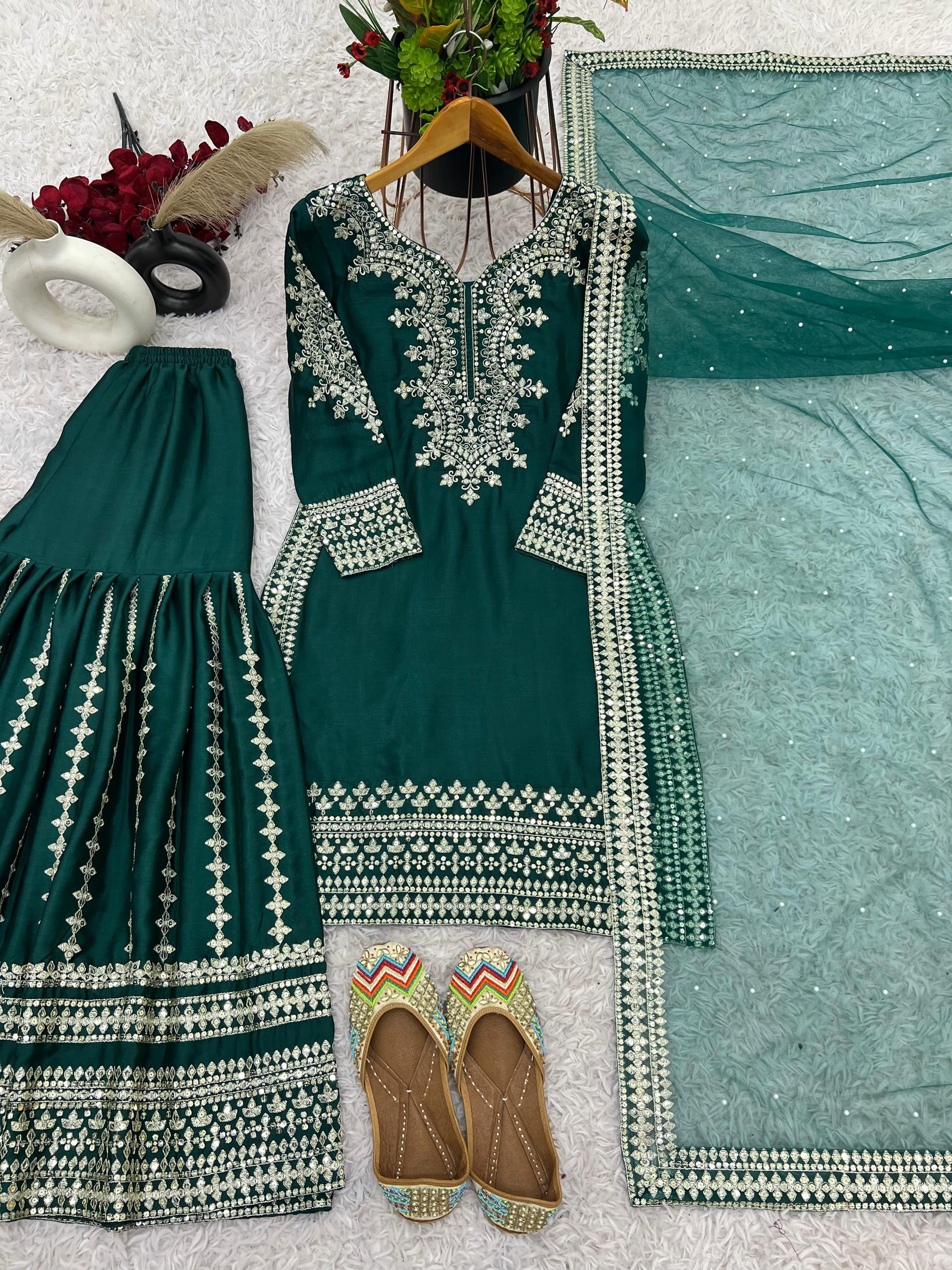 Celebrity Divyanka Tripathi Inspired Green Sharara set