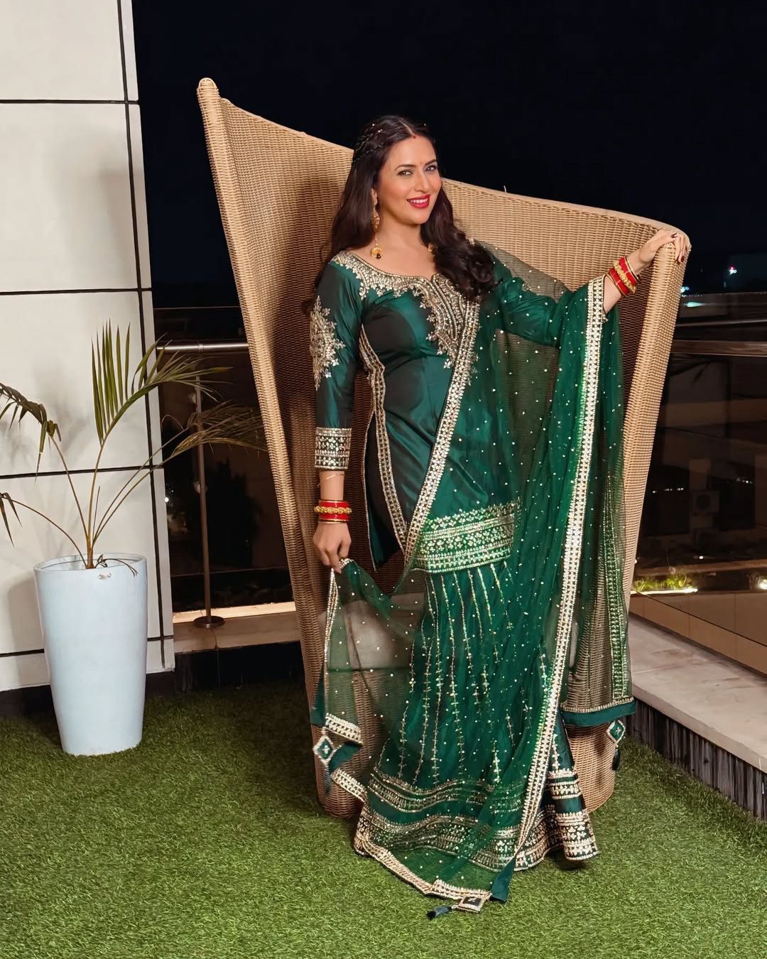 Celebrity Divyanka Tripathi Inspired Green Sharara set