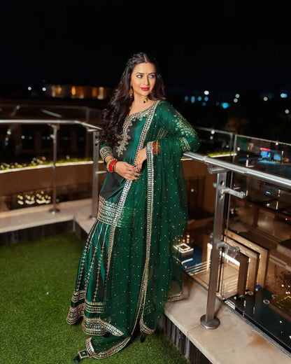 Celebrity Divyanka Tripathi Inspired Green Sharara set