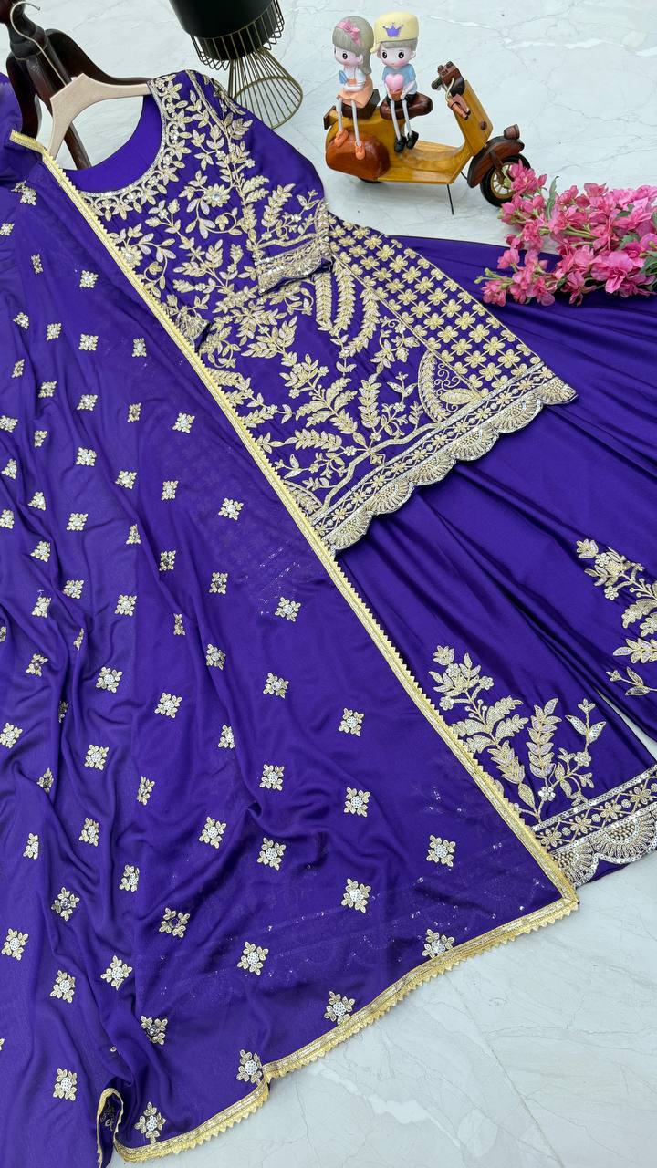 Purple Colour Ready to wear  Sharara set for wedding and party