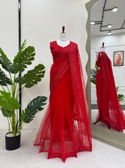 Designer Red Saree for wedding and party