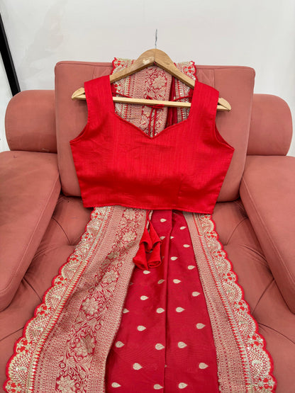 Deepika Padukone Inspired Red Kota silk Saree for wedding and reception