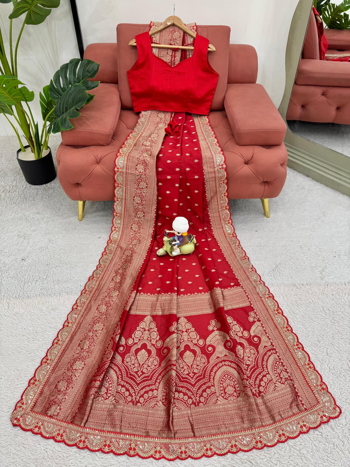 Deepika Padukone Inspired Red Kota silk Saree for wedding and reception