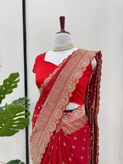 Deepika Padukone Inspired Red Kota silk Saree for wedding and reception