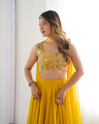 Prestitched flared  Haldi wear lehenga for wedding