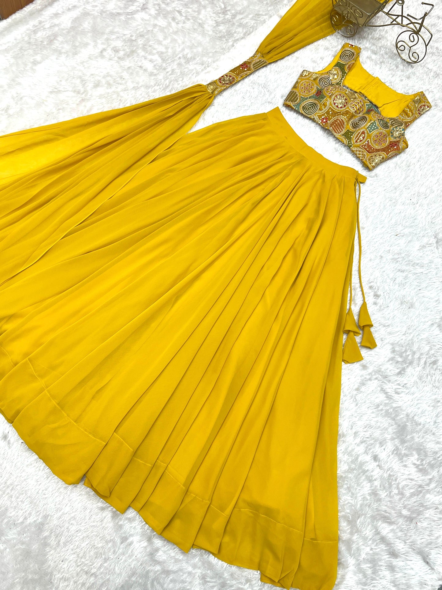 Prestitched flared  Haldi wear lehenga for wedding