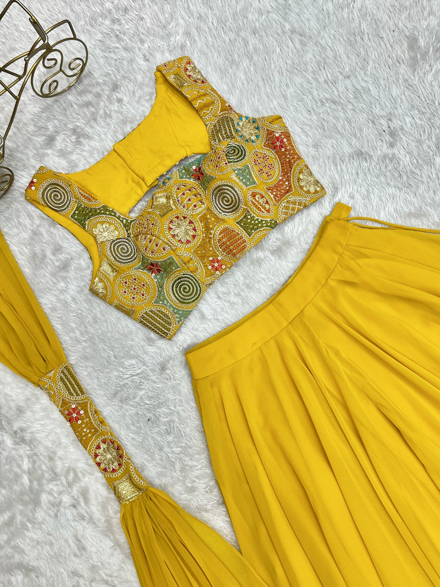 Prestitched flared  Haldi wear lehenga for wedding