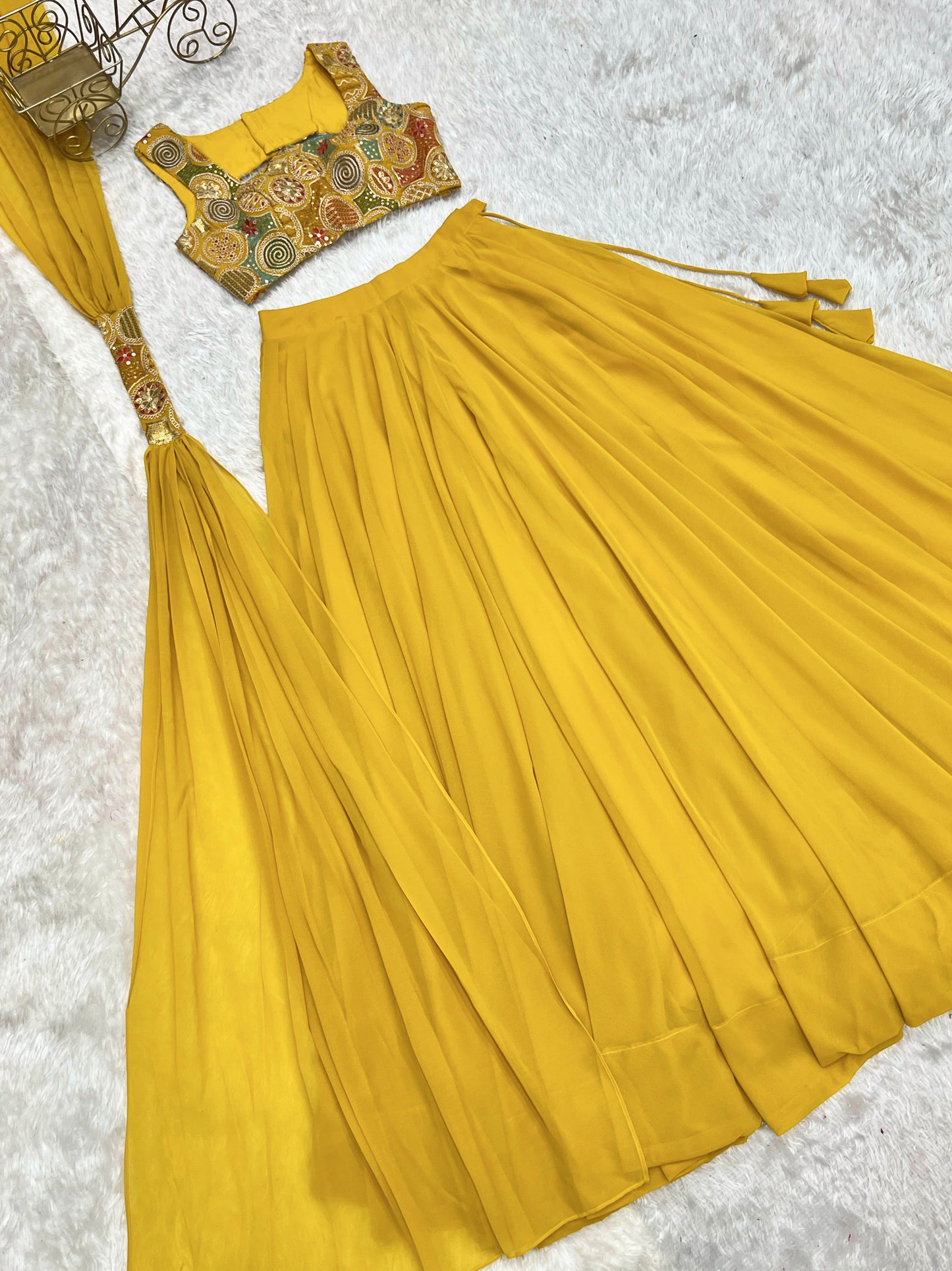 Prestitched flared  Haldi wear lehenga for wedding