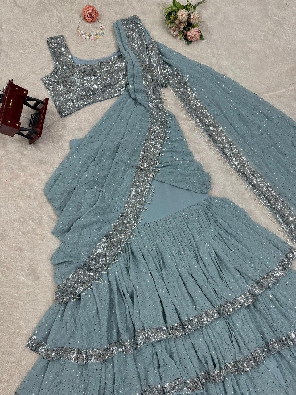 Ruffle  Lehenga Saree for wedding wear