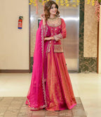 Designer Rust orange and pink Kurti with lehenga set
