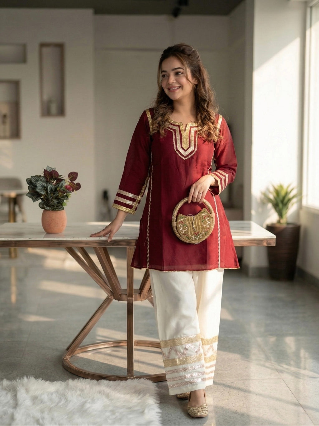 Kareena inspired full stitched Chanderi kurta set