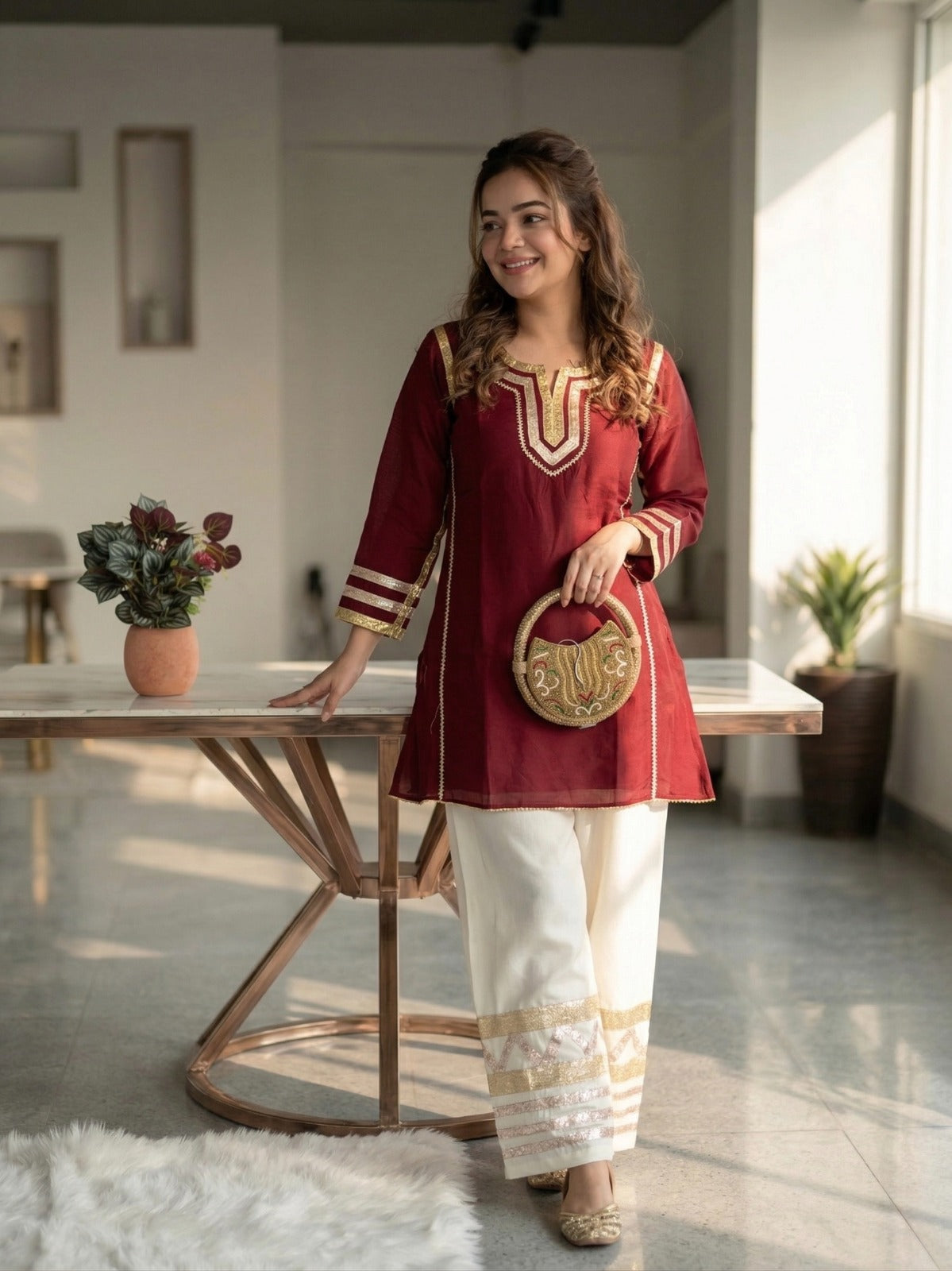 Kareena inspired full stitched Chanderi kurta set