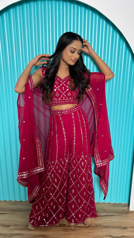 Designer Indo Western Coord set for party and wedding , Top Palazzo and shrug set