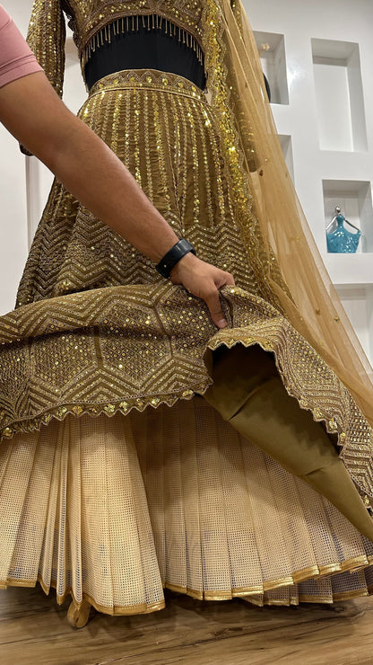 Sabyasachi Inspired Golden Shimmer Sequin lehenga set for women sure to impress all brides and bridesmaids