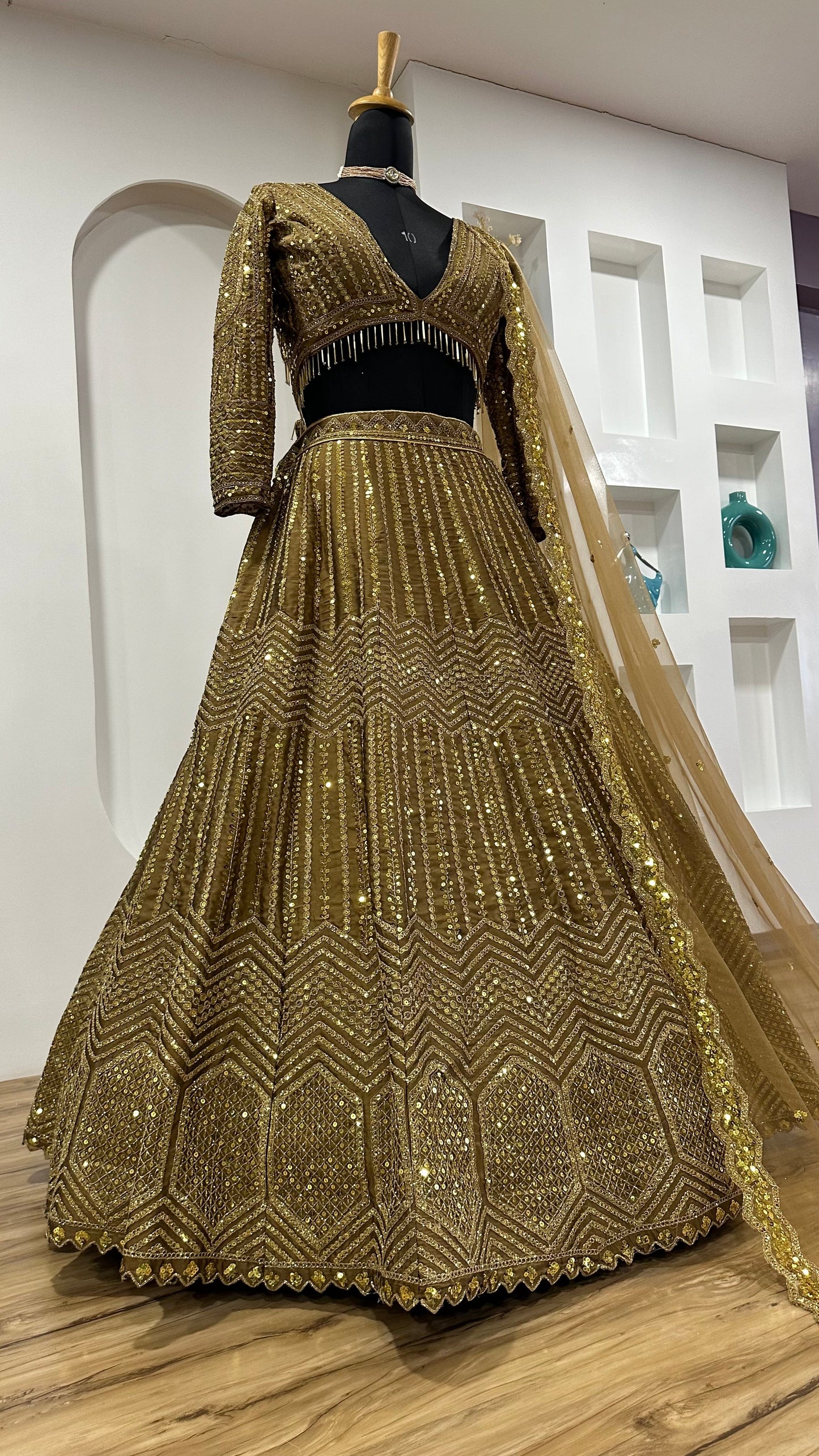 Sabyasachi Inspired Golden Shimmer Sequin lehenga set for women sure to impress all brides and bridesmaids