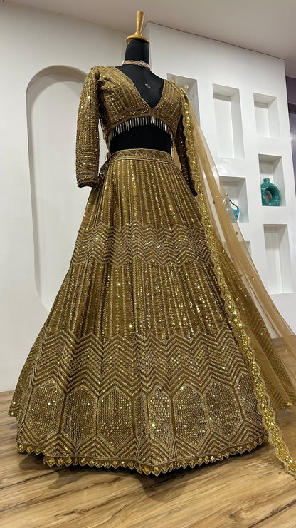 Sabyasachi Inspired Golden Shimmer Sequin lehenga set for women sure to impress all brides and bridesmaids