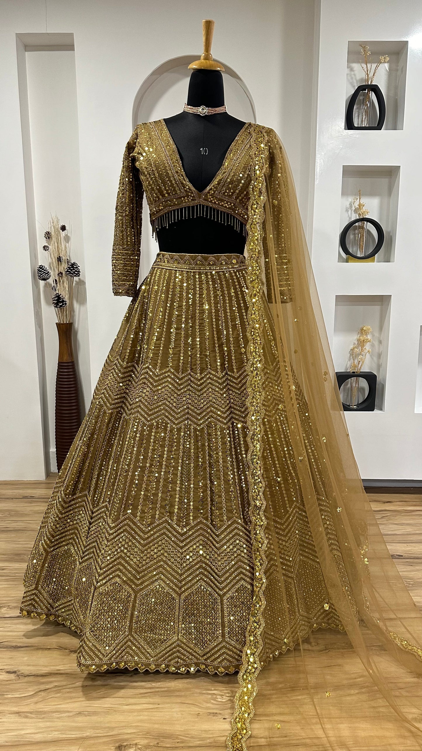 Sabyasachi Inspired Golden Shimmer Sequin lehenga set for women sure to impress all brides and bridesmaids