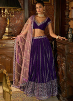 Exclusive Bridal, festive Purple Velvet Sequence Work Lehenga Choli With Dupatta - 24th Spoke