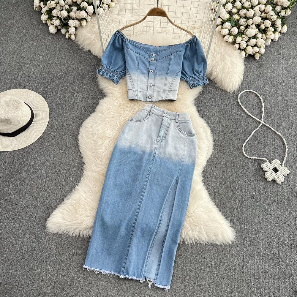 Jennifer Two Piece Denim Set Dresss - 24th Spoke