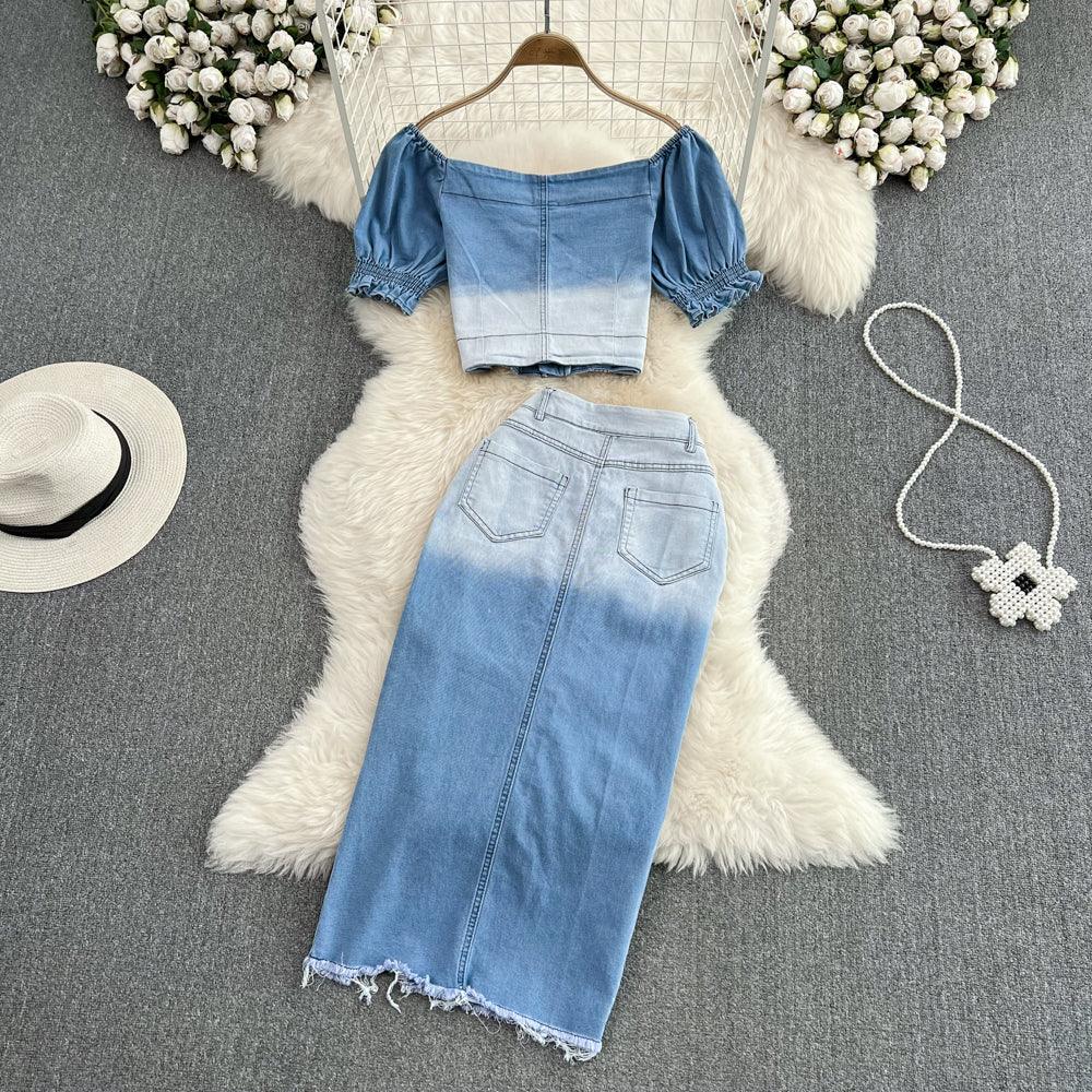 Jennifer Two Piece Denim Set Dresss - 24th Spoke