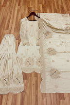 Cream Colour Full Stitched sharara suit set