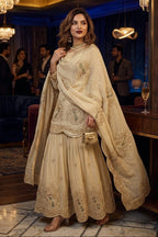 Cream Colour Full Stitched sharara suit set