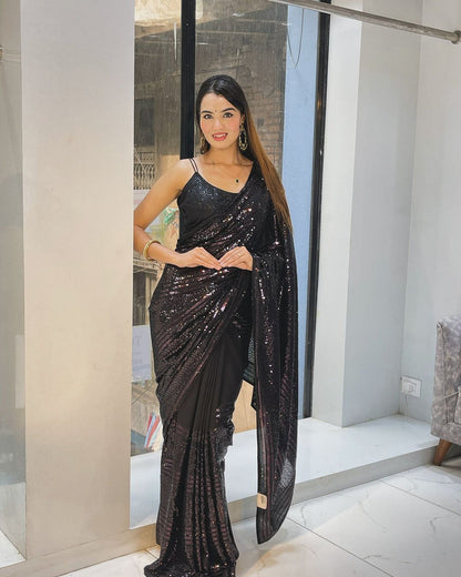 Black Sequin Saree for Party and Bridesmaids