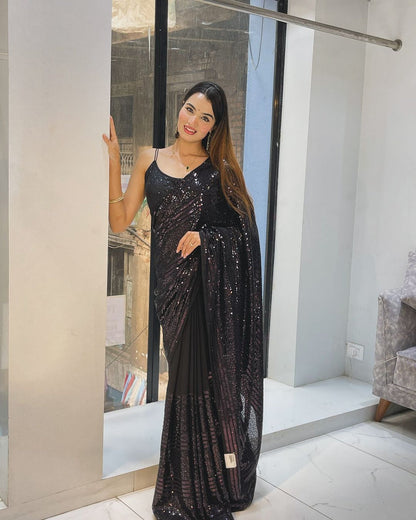 Black Sequin Saree for Party and Bridesmaids