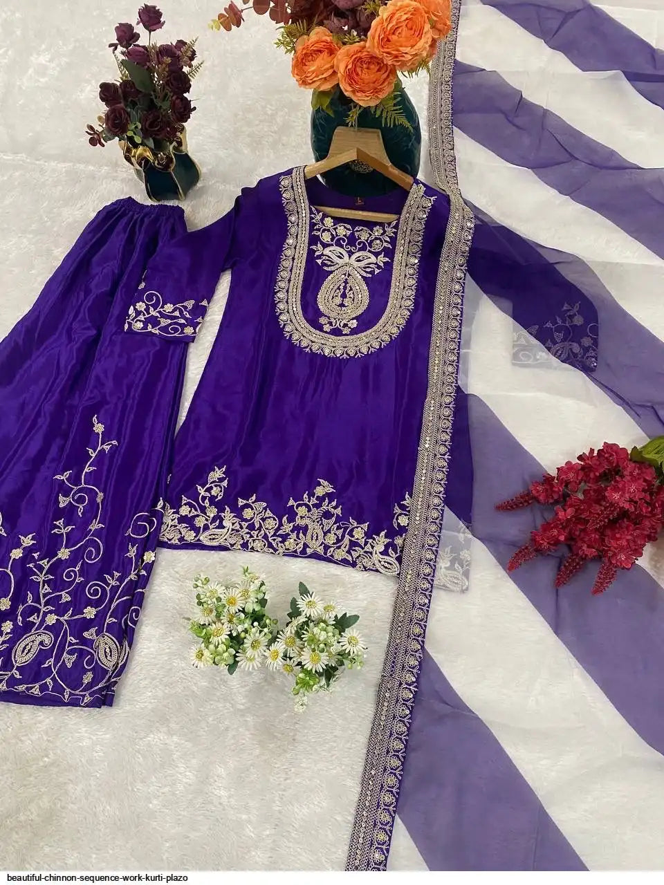 Readymade purple kurta suit set for party and wedding