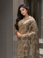 Classic Instagram Trending Golden Sequine saree for party and cocktail look