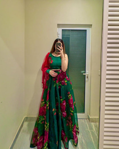 Green Floral Print ready to wear  Lehenga Choli for Mehandi