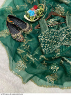 Bollywood Celebrity Rashmika Mandana Green Organza Saree