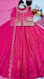 Designer Rust orange and pink Kurti with lehenga set