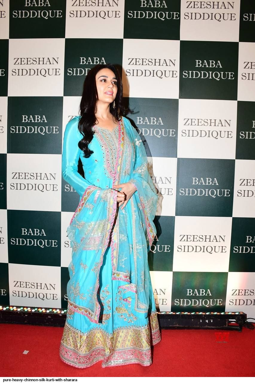 Preity Zinta Bollywood style sky blue sharara suit set for summer wedding and party function