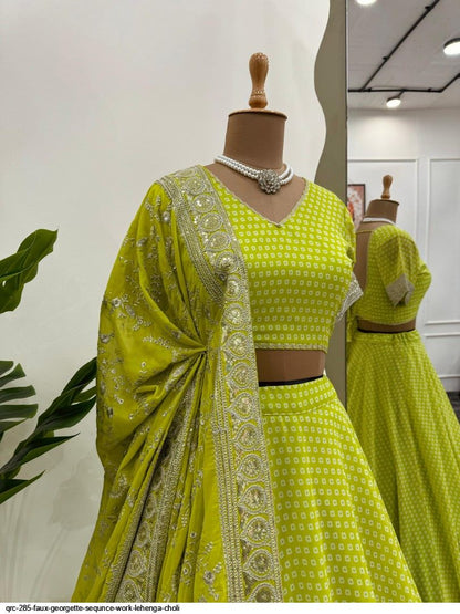 Sabyasachi Inspired Green Lehenga Choli with Heavy Dupatta