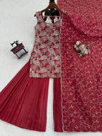Beautiful Brick Red Rust Colour Readymade sharara set for Festive and Wedding