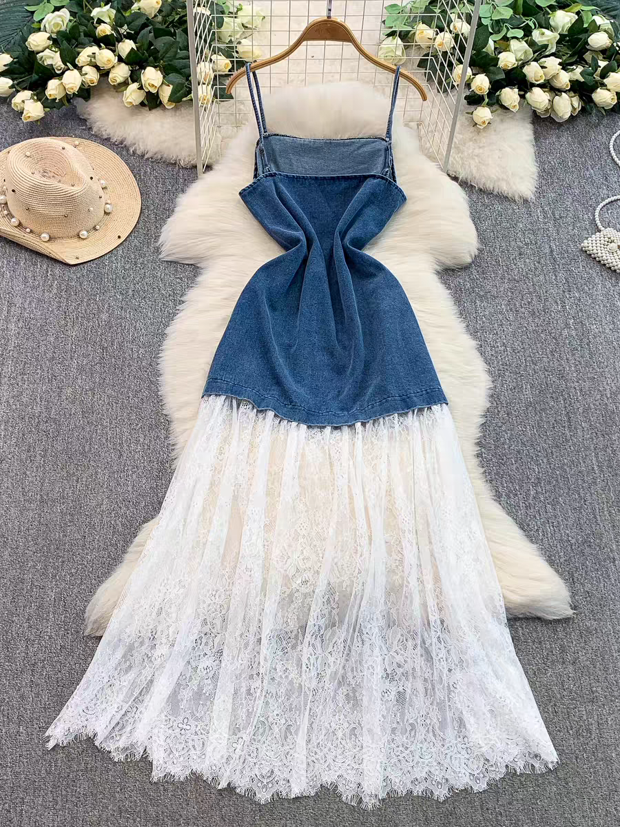 Diane Summer Denim A Line Lace Dress