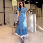 Jessica Summer Vacation Denim Long Dress