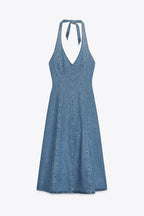 Claire Halter Neck Denim Dress