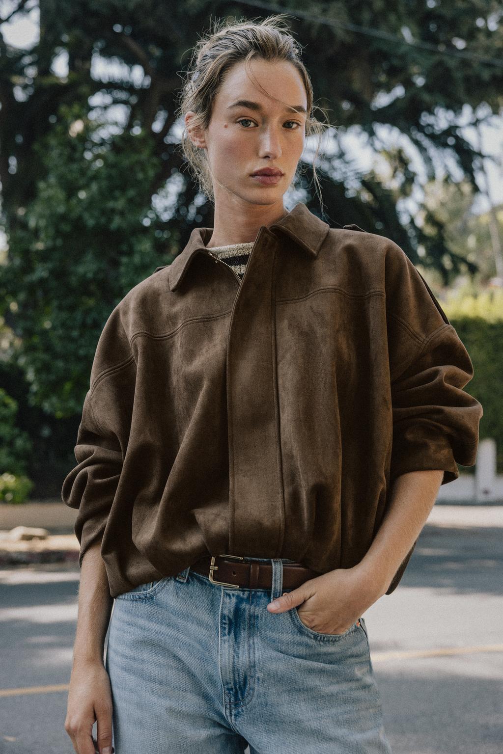 Eva Winter Zara Suede Bomber Jacket