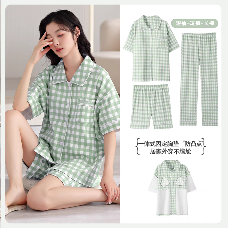 Chloe Summer Padded Three Piece Chest Pad Pajamas Set - 24th Spoke