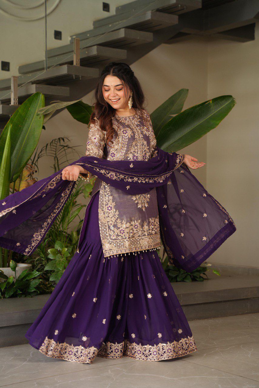 Designer Readymade Trending Purple sharara suit set
