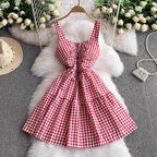 Alexis Summer V Neck Plaid Short Dress