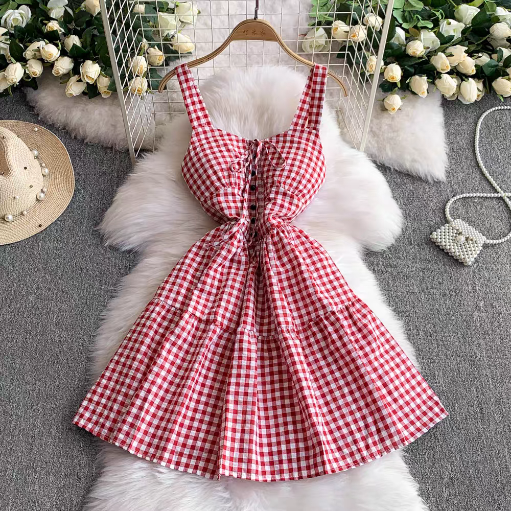 Alexis Summer V Neck Plaid Short Dress