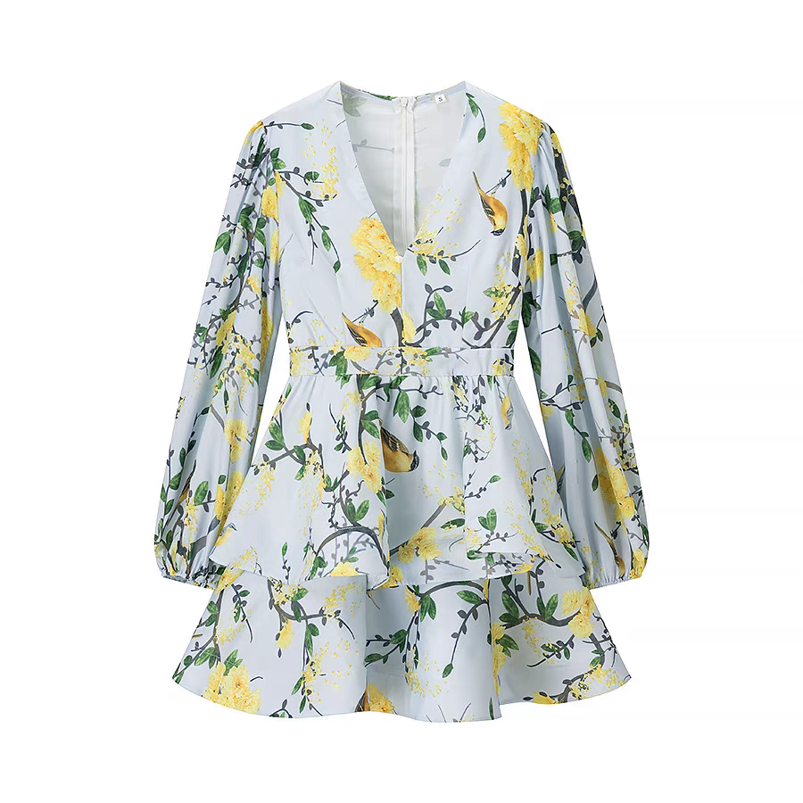 Alison Summer V Neck Puff Sleeves Dress - 24th Spoke