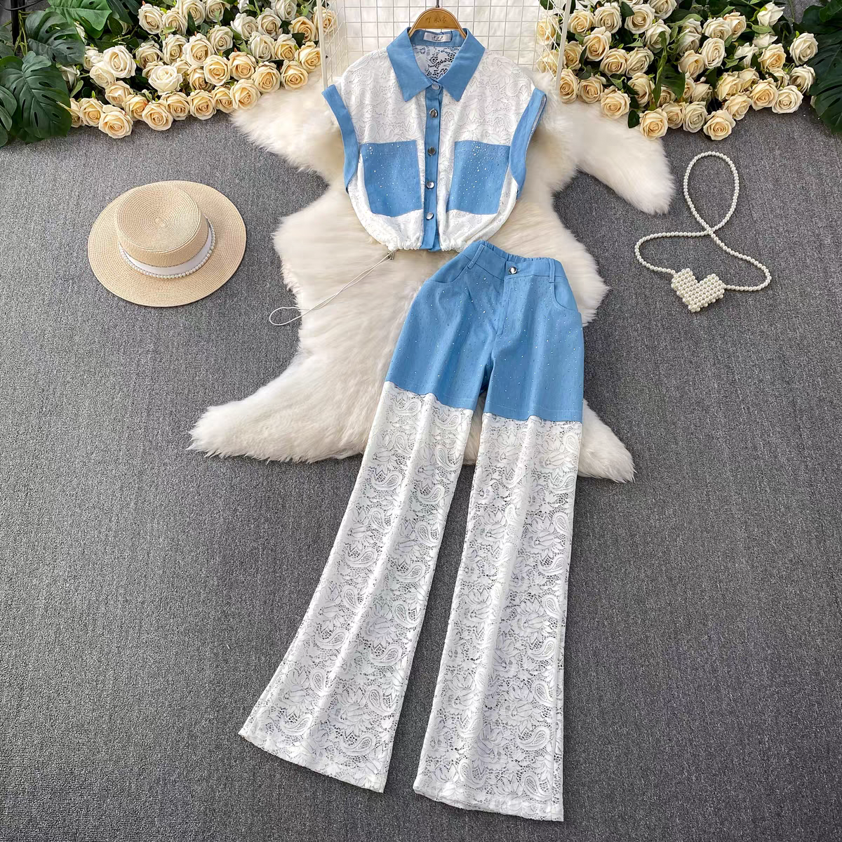 Rihanna Summer Denim Lace Two Piece Set - 24th Spoke