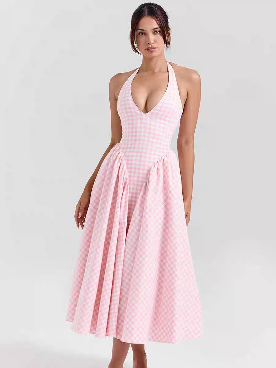 Malaika Summer Halter Plaid Dress - 24th Spoke