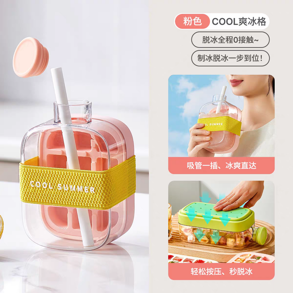 Summer Portable Ice Cube Bottle With Straw