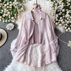 Hilarie Summer Three Piece Set  Top + Shirt + Scrunchies